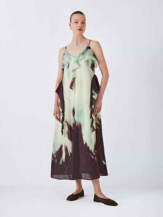 John Lewis Ombre Sleeveless Ruffle Maxi Dress, Petal Ombre Size 12, RRP £179