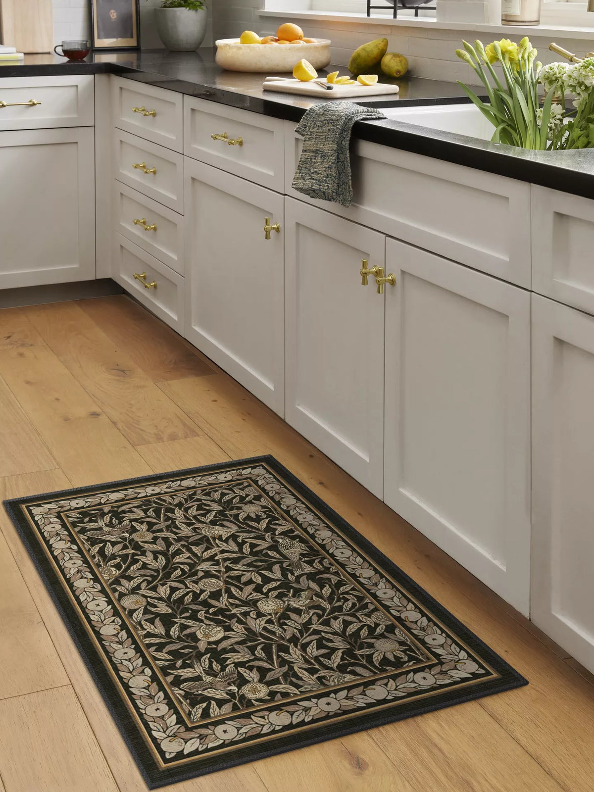 John Lewis Ruggable x Morris & Co. Bird & Pomegranate Rug, Soft Black, Runner L215 x W75cm,  RRP £189