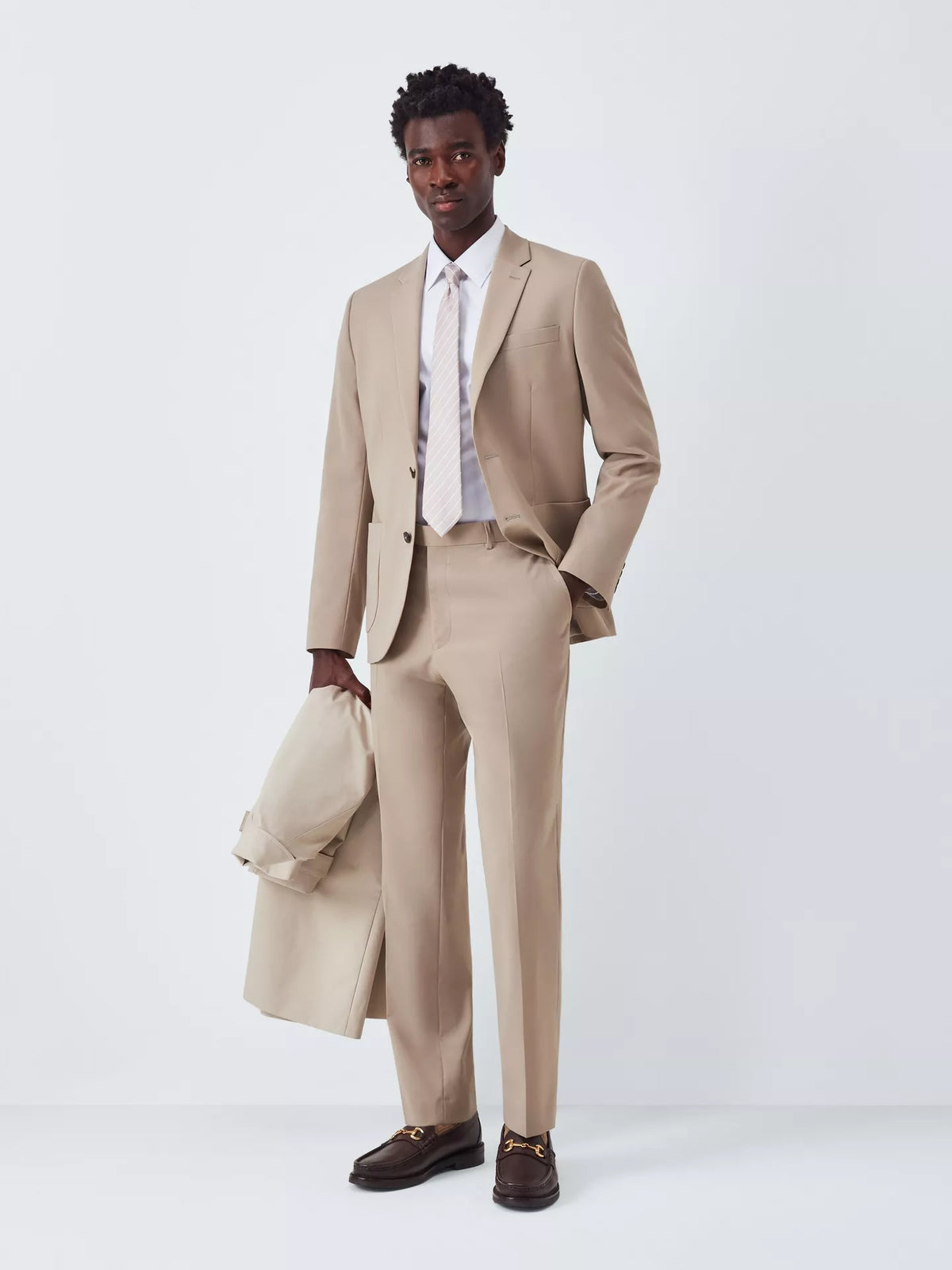 John Lewis Single Breasted Slim Fit Wool Blend Suit Jacket Size 46R, Beige, RRP £130